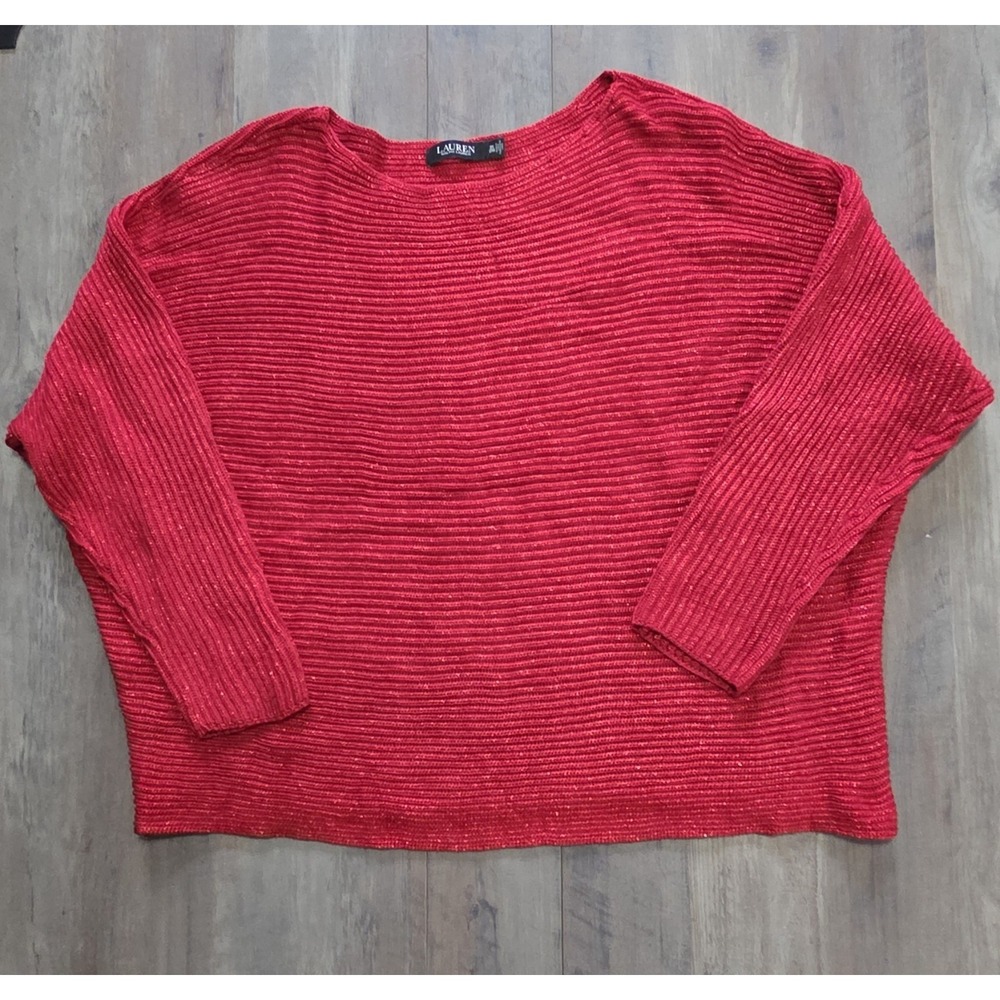 Lauren Ralph Lauren Red Sparkle Classic Pullover Long Sleeve Shirt Women 3XL